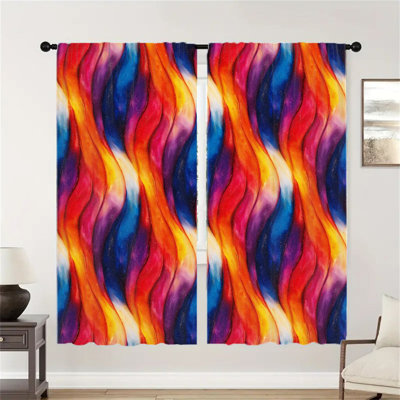 2 pièces rideaux à vagues colorées abstraites, rideaux de fenêtre à motif dégradé moderne pour la cuisine du salon, la lumière décorative