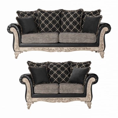 2-Tone Fabric Wooden Frame Sofa And Loveseat Set