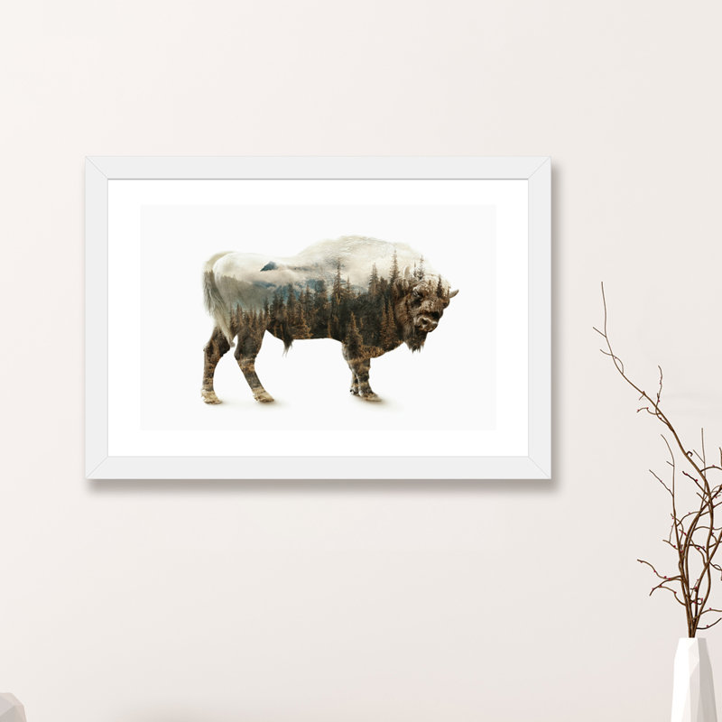 « bison » par riza peker-impression sur image, H 16 po x l 24 po x P 1 po, Papier avec cadre noir