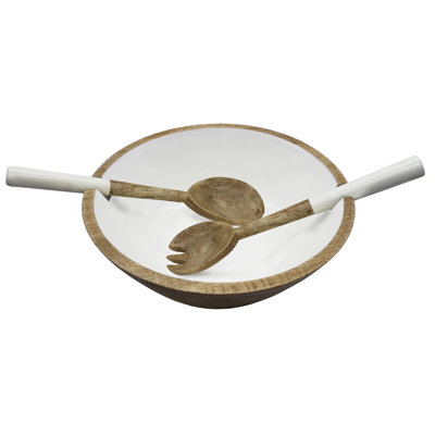 Bol à salade en bois et émail avec plats de service