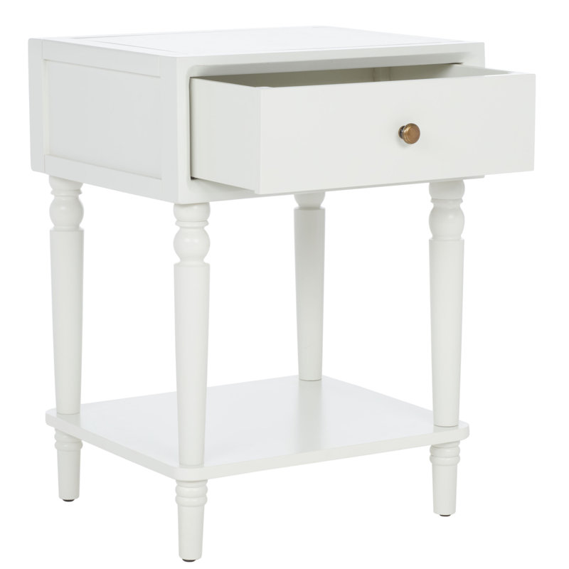 Kleban Solid Wood End Table with Storage, Shady White