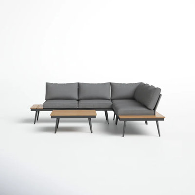 Modern Outdoor Sectional Sofa Set with Cushions, Weather-Resistant Frame & Wood Accents, Gray
