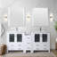 Meuble-lavabo double blanc 72 po Large, d'une profondeur de 18,25 po, avec armoire latérale, plateau en céramique, structure en bois massif, mécanisme de fermeture en douceur, deux armoires et sept tiroirs de rangement, égratignure durable-374002303