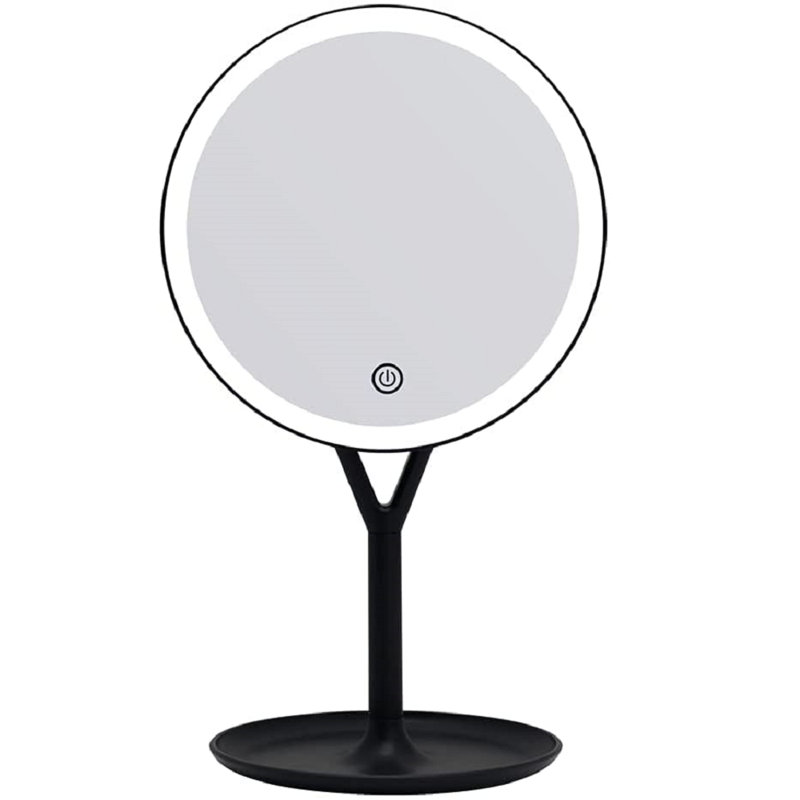 Clarity Makeup Mirror with Touch Sensor, Handheld Desk Mirror with Ultra Bright LED Light, Black