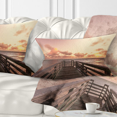 Boardwalk on Beach Wooden Pier - Pier & Bridge Printed Pillow