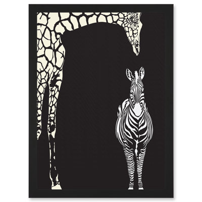 Zebra And Giraffe B&W Zoo - Single Picture Frame Print