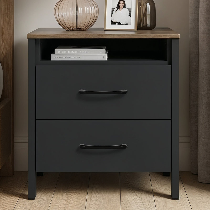  Allysyn 22.7" 2 Drawer Nightstand, Black Oak/Knotty Oak, Individual