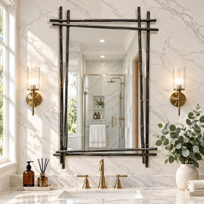 Miroir mural en métal inspiré du bambou