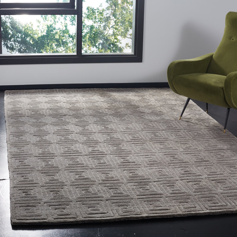 Tapis tibétain en laine noué à la main de couleur unie en gris / noir, Rectangle 6 pi x 9 pi