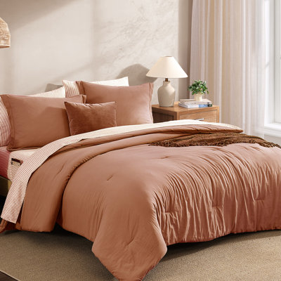 Monbix Full Size Comforter Set - 7 Pieces Autumn Leaf Prewashed Bed in a Bag Full Bedding Sets with Comforters, All Seasons Comforter Bed Set with Sheets, Pillowcases & Shams