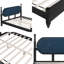 King Size Black Wood Platform Bed with Velvet Upholstered Headboard, Solid Wood Frame, Modern Turned Post Design, 600 lb Capacity, Slat Support, No Box Spring Needed-82975661-83694786