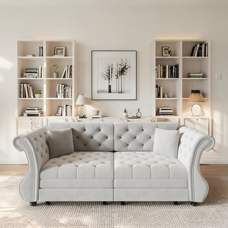 Canapé-lit surdimensionné de 83,8 po Chesterfield, Gris, H 34 po x l 83 po x P 32 po