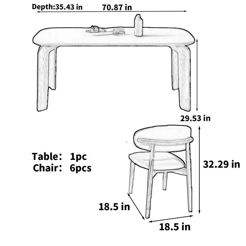 Table de style moderne en bois de frêne, H 29,53 po x L 70,87 po x l 35,43 po