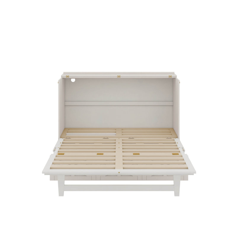 Murphy Bed With Large Drawers, Brushed White, Full