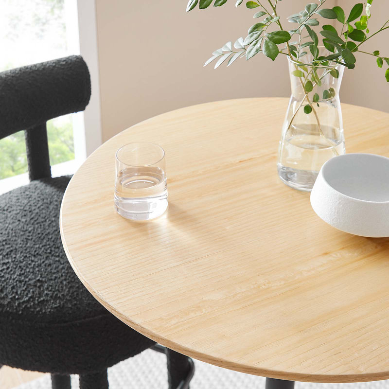 Round Black and Natural Wood Bar Height Table