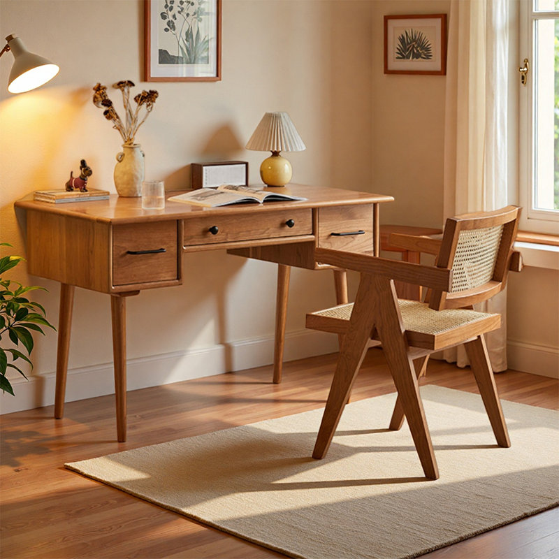 Medium Simple Rectangular Cherry Wood Writing Desk, 29.52" H x 41.33" W x 25.59" D
