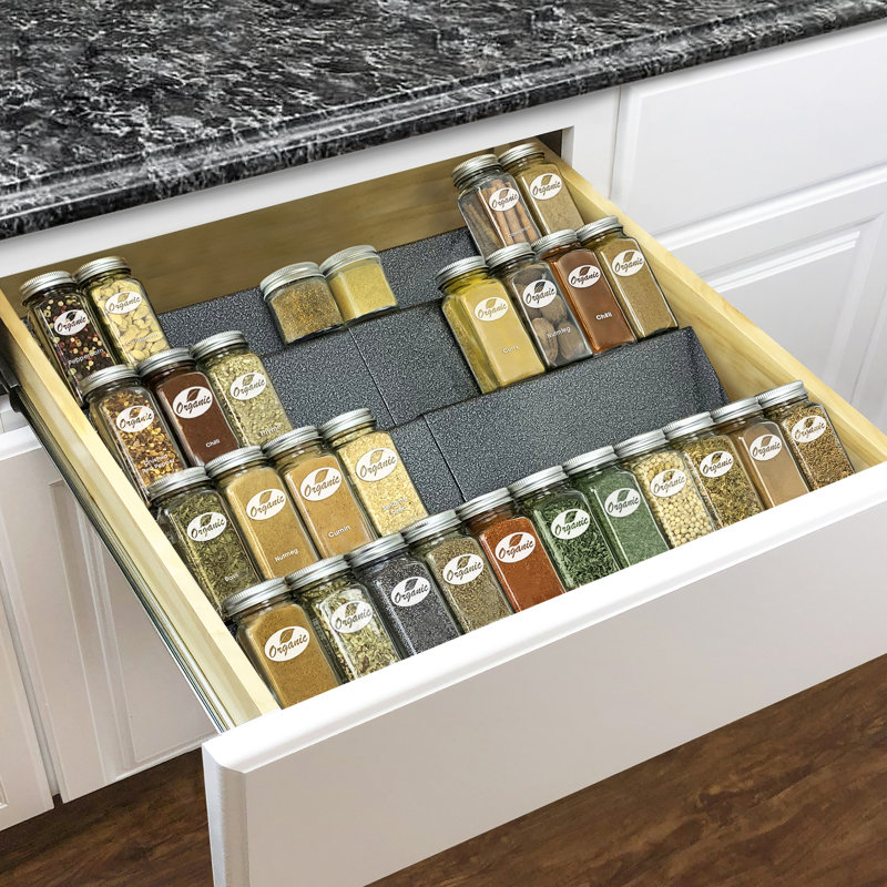 LYNK PROFESSIONAL® Spice Drawer Organizer - Heavy Gauge Steel 4 Tier Spice Rack - Silver Metallic, 1.5" H x 26.5" W x 16.5" D