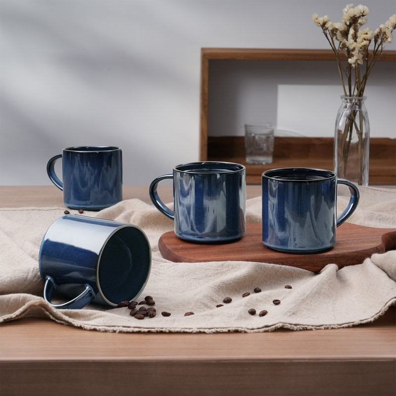 Ensemble de 4 tasses à café 14 oz en grès, Bleu minuit