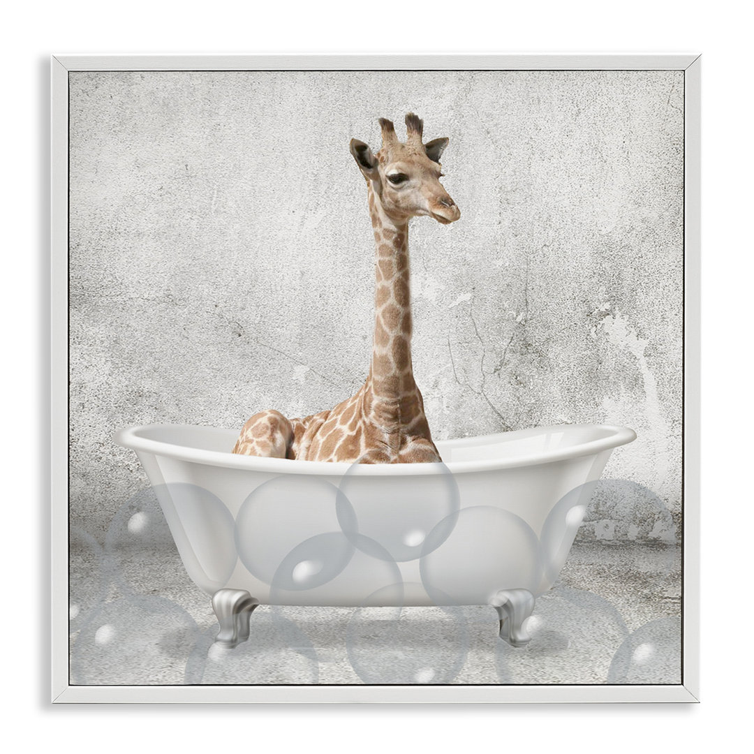 Baby Giraffe Bath Time Cute Animal - Graphic Art Print Trinx Frame