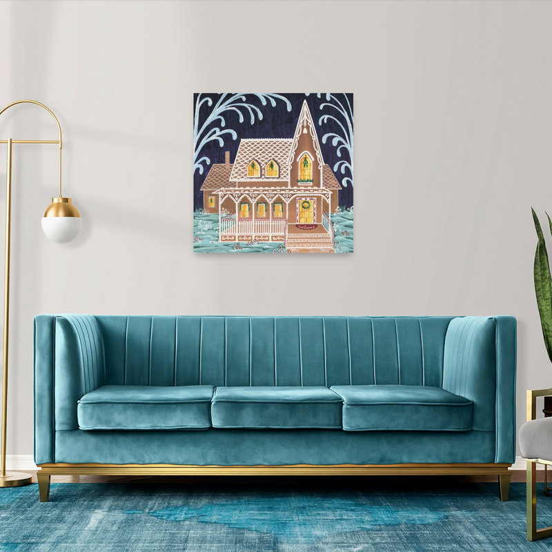 Whimsical Gingerbread House Whimsical Contemporary Winter Architecture Wall Art Print, 36" H x 36" W