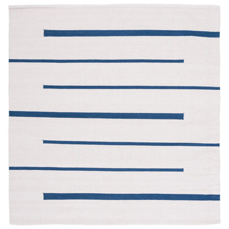 Estrellita Hand-Woven Cotton Striped Flatweave Area Rug, Square 6'