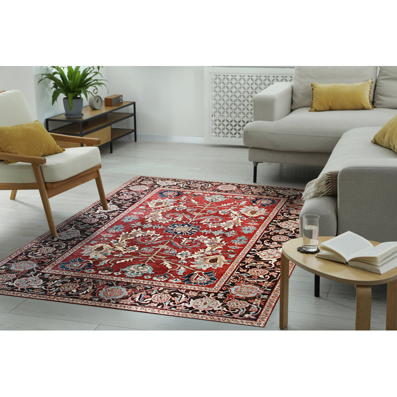 Tapis rouge en laine noué à la main, Rectangle 9 pi x 12 pi