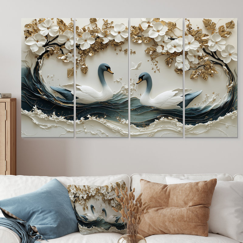 Swans Love Under Gold, H 32 po x l 64 po
