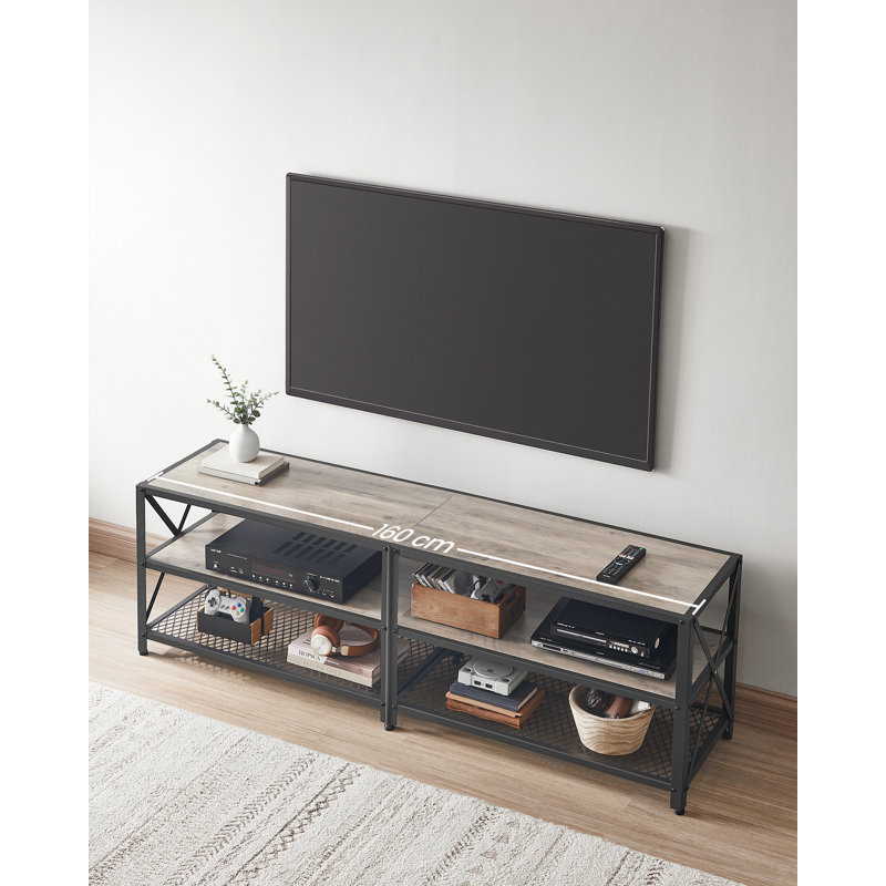 Meuble télé pour téléviseur de 75 po ou moins avec tablettes de rangement, Grège / noir, 63"