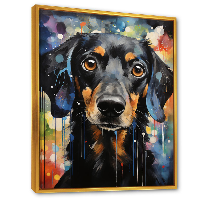 Dachshund Delight II sur impression sur toile, H 40 po x l 30 po x P 1,5 po, Cadre flottant doré