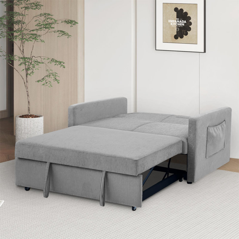 Velvet Sleeper Sofa, Gray Chenille