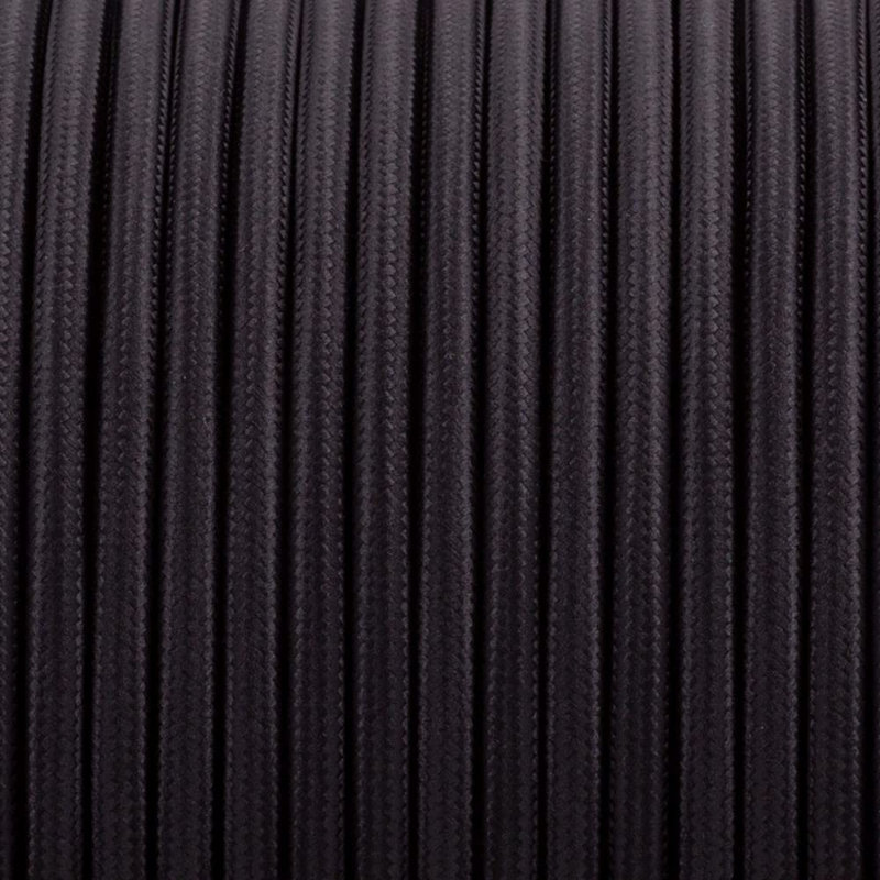 Alasia Cord - Fabric Cable 1m 2 Core Round Electrical Wire for Lamps, Black