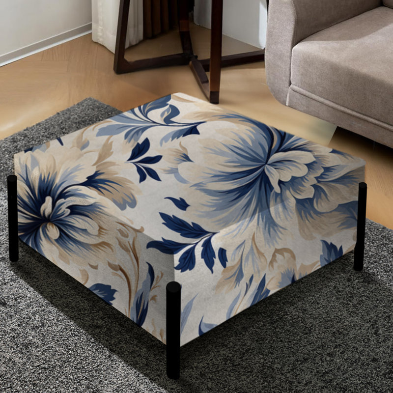 Petal Symphony Blue Damask Harmony - Grand repose-pieds carré damassé