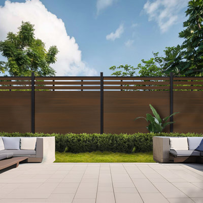 8ft H  Semi-Closed Composite Privacy Fence Panel with Post (In-ground 2ft, Groud 6ft )