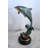Single Dolphin Bronze Sculpture Leaping Wave Base 13"x8"x21"H