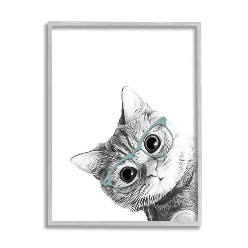 Chaton monochrome, chat, regardant fièrement, lunettes, gris, surdimensionné, rustique, giclée, art texturé par Annalisa Latella