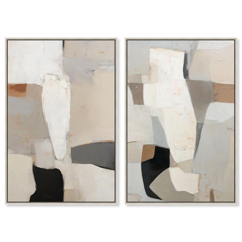 Ancient Wall Set Canvas Print Neutral Boho Art Set by Art Remedy, Black Frame, 10 x 15, 31" H x 21" W, Silver Frame
