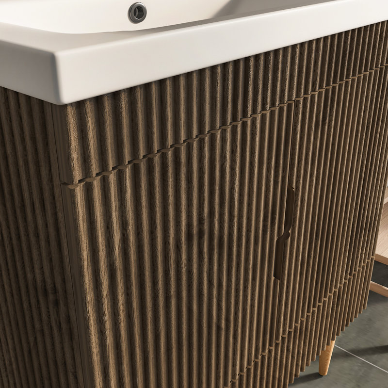 Meuble-lavabo large avec lavabo en céramique sahra sahra, Noyer, 31"