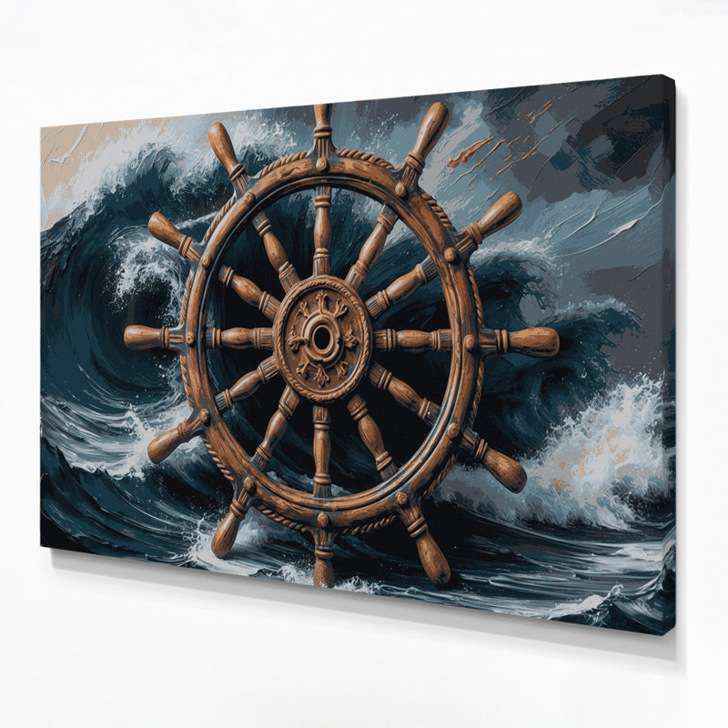 Art mural sur toile roue nautique bleue, H 12 po x l 18 po