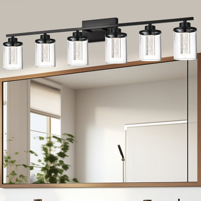 Luminaire de salle de bain moderne à DEL au-dessus d'un miroir, 5 lumières de meuble-lavabo à 5 modes de couleurs, lumière de meuble-lavabo à intensité variable avec verre cristal, (ampoules à DEL intégrées incluses)