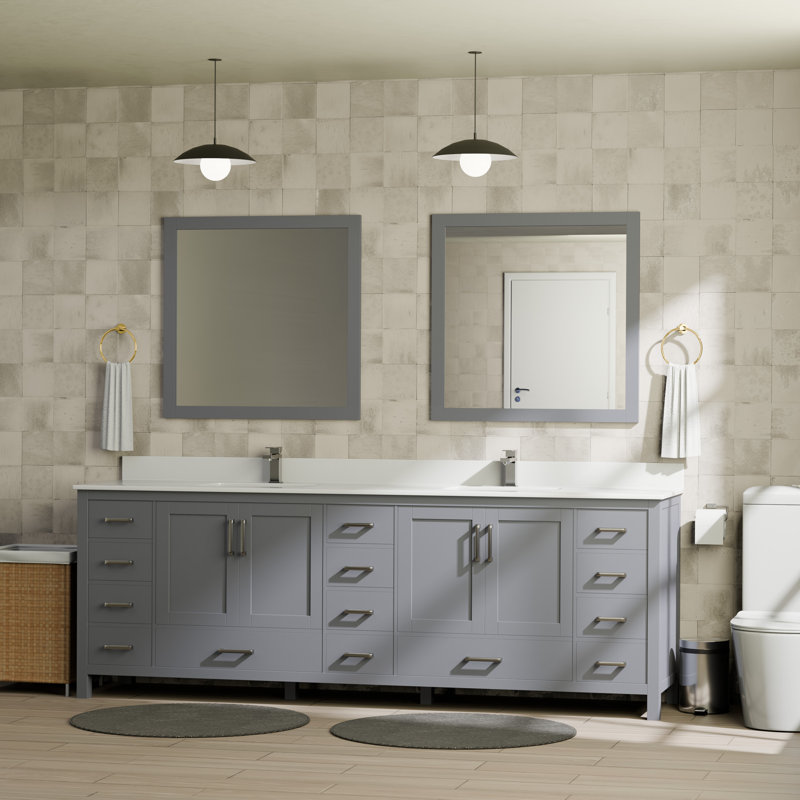 Jacques 84" Double Bathroom Vanity Set, Dark Gray, White Cultured Marble