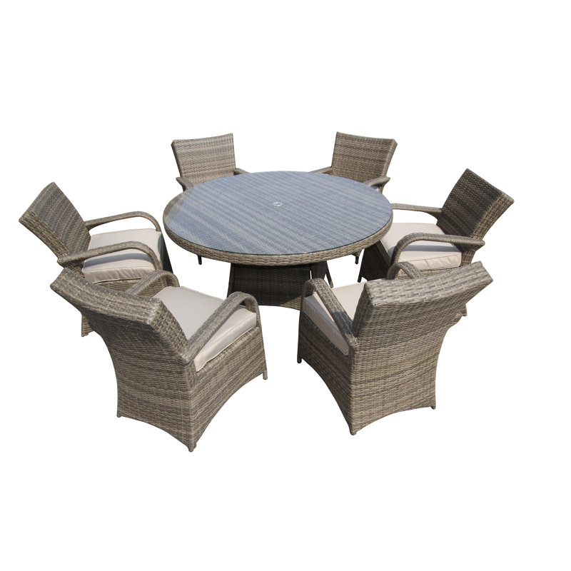 Fairweather 6 - Person Patio Dining Set with Round Table , Cushions Included, Nature