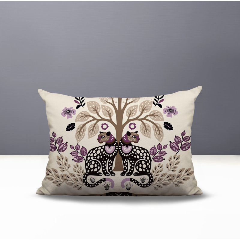 Coussin lombaire réversible intérieur / extérieur Zim Leopard, Mauve, Rectangle H 14 po x l 20 po