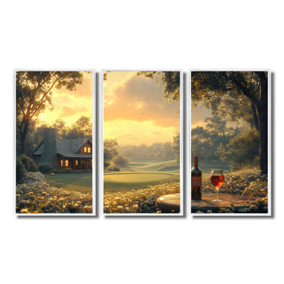 «Green Golf Course With Cozy Lodge I», ensemble de reproductions d'art mural
