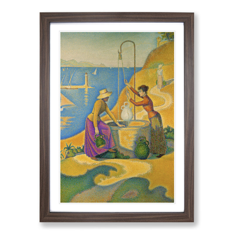 Women at the Well by Paul Signac - Picture Frame Painting, Walnut Framed, 65cm H x 48cm W x 2cm D