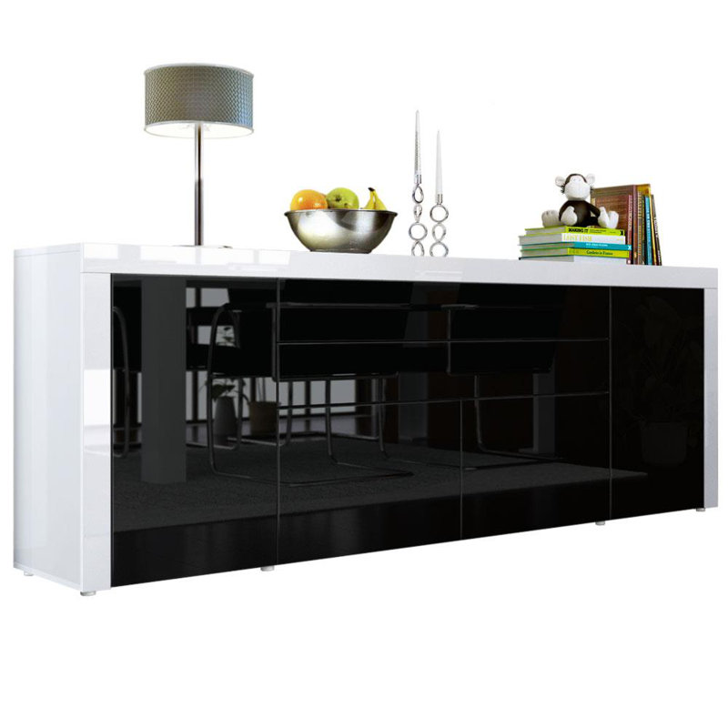 Sideboard Mccutcheon, White (Glossy)/Black(Glossy)/White (Glossy)