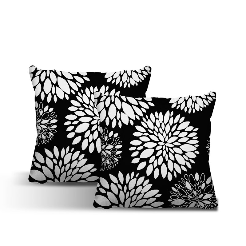Floral Outdoor Reversible Throw Pillow, 19W" x 19H", Black