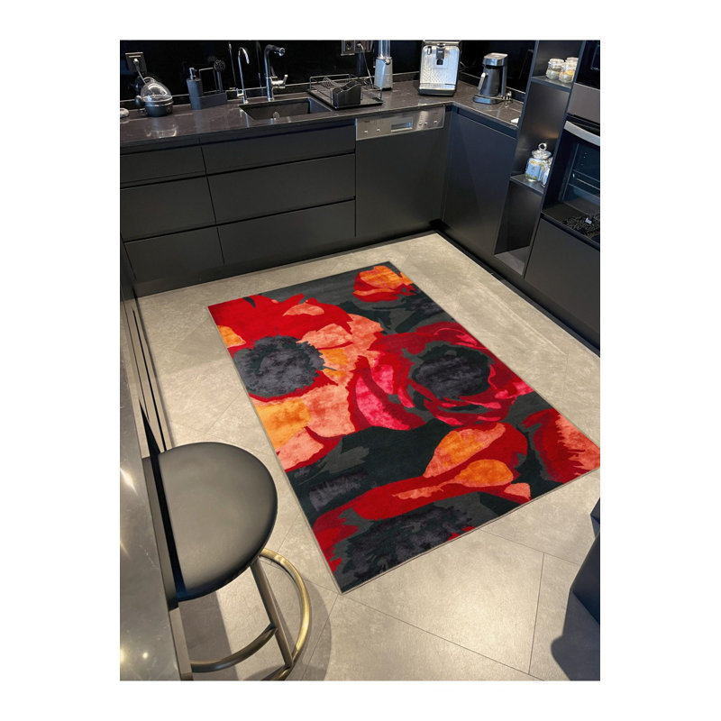Tapis décoratif gris moderne à motif floral abstrait et gris à motif lavable à la machine