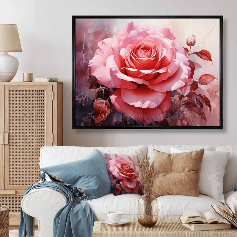 Infinite rose rose sur toile, Cadre flottant noir, H 24 po x l 32 po x P 1 po