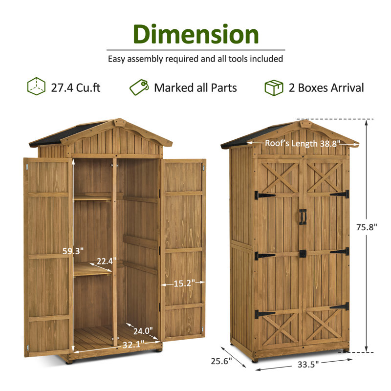 6.32 ft Height Outdoor Tool Shed with Adjustable Shelves, Waterproof Roof and Lockable Door