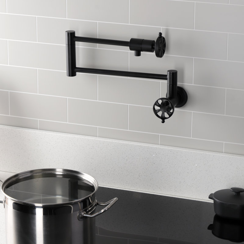 Kingston Brass Belknap Two-Handle 1-Hole Wall Mount Pot Filler Faucet, Matte Black